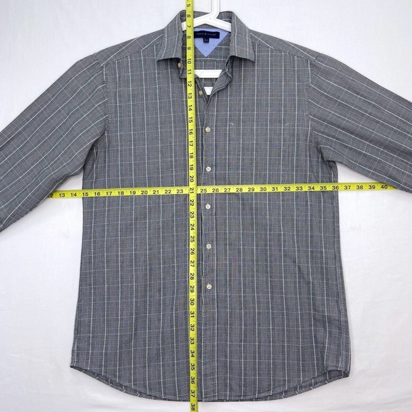 Tommy Hilfiger Mens Medium Button Front Shirt Black and White Plaid Long Sleeves - Picture 4 of 4